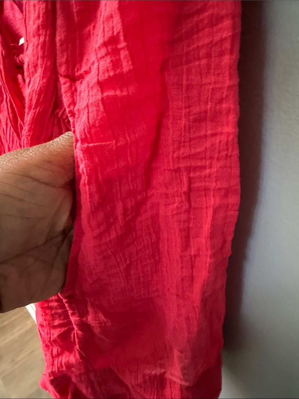 Free People Marina Mini Dress red Coral Red Textured Gauze  puff sleeve Large - Picture 4 of 9